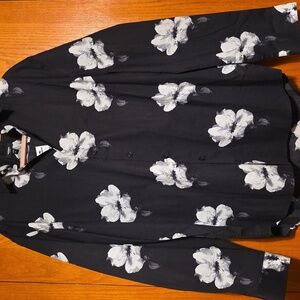Express Men's Black Shirt with White Floral Pattern
